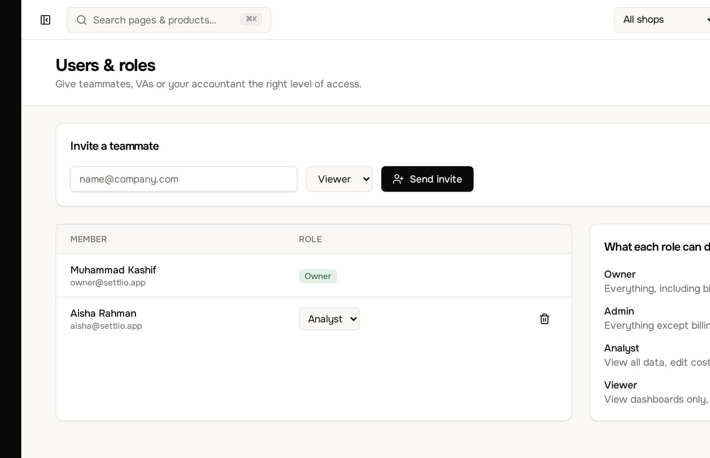 Users & roles page in the Margilla dashboard